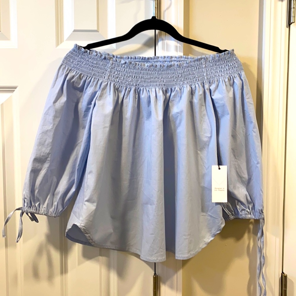 Off-the shoulder blouse, baby blue